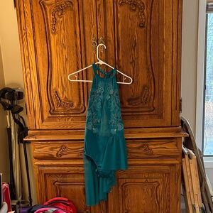 Teal Halter Dress with Floral Embroidery